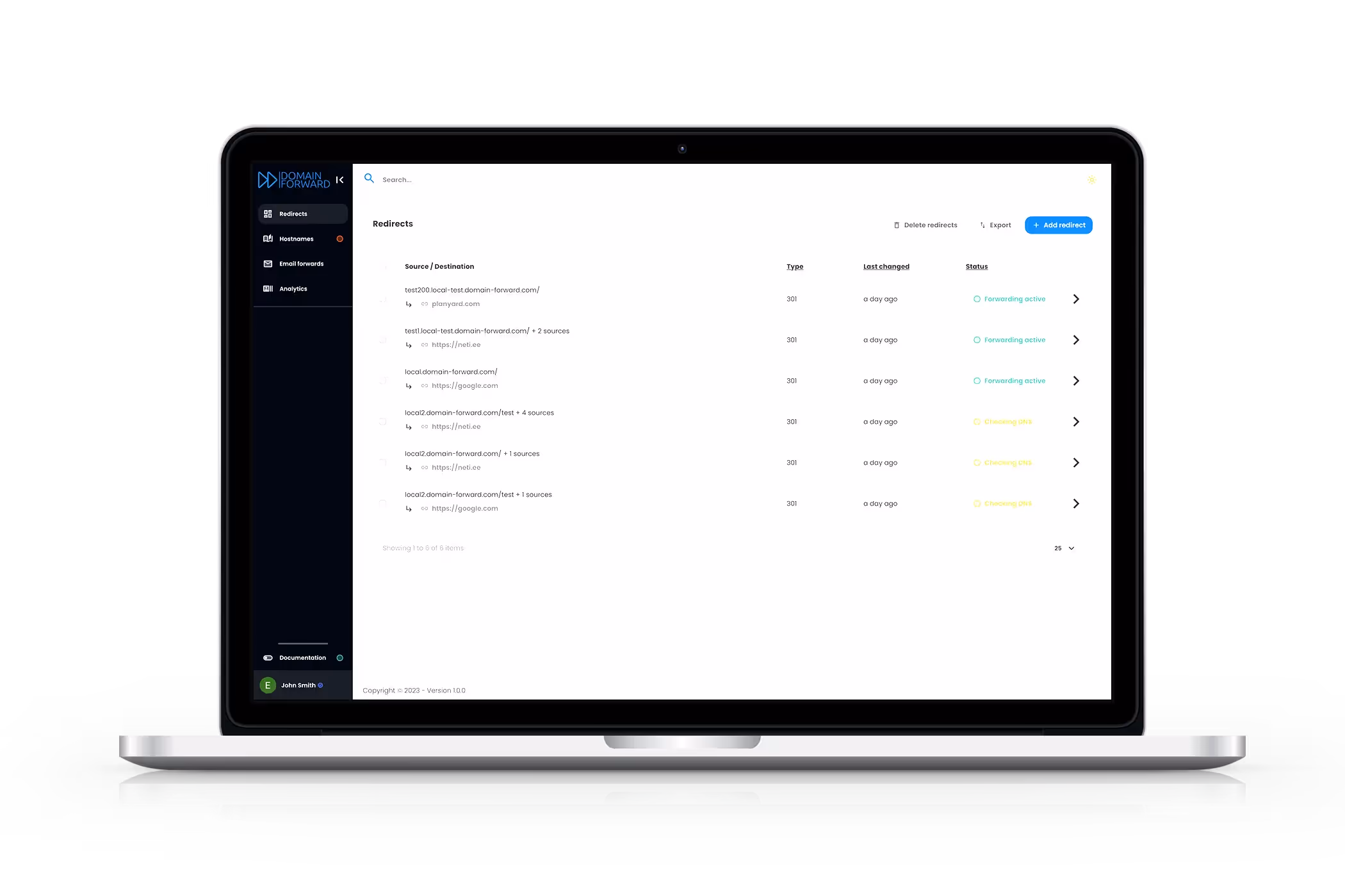 Domain Forward works with any DNS provider